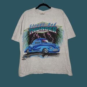 Vintage Street Rod Thunder Shirt Cars Auto 90s XL Gray Lightning Art
